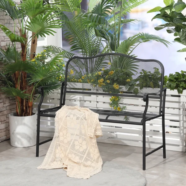 Tuinbank metaal weerbestendig 2 zits tot 220 kg belastbaar parkbank met rugleuning 113 cm x 58 cm x 98 cm zwart 2