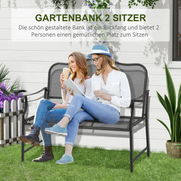 Tuinbank metaal weerbestendig 2 zits tot 220 kg belastbaar parkbank met rugleuning 113 cm x 58 cm x 98 cm zwart 5