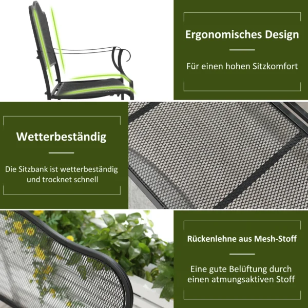 Tuinbank metaal weerbestendig 2 zits tot 220 kg belastbaar parkbank met rugleuning 113 cm x 58 cm x 98 cm zwart 6