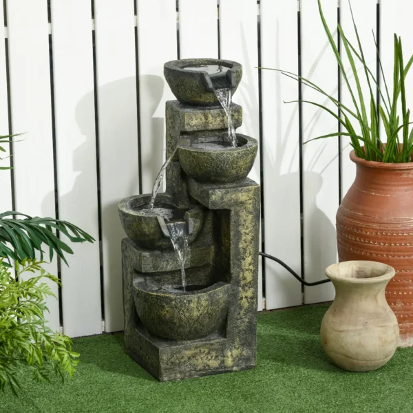 Tuinfontein met 4 instelbare stromingsniveaus, waterval voor tuin en tuinvijver gemaakt van kunsthars 2