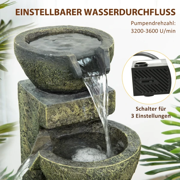 Tuinfontein met 4 instelbare stromingsniveaus, waterval voor tuin en tuinvijver gemaakt van kunsthars 6