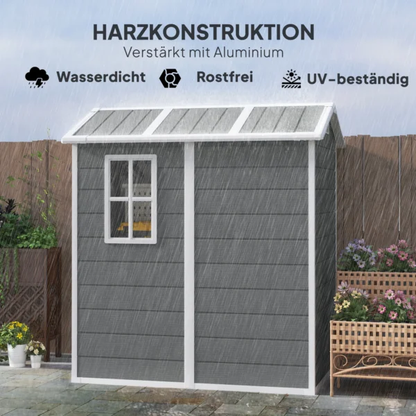 Tuinhuis 2,1m², waterdicht tuinhuisje met bodem schuurdak, 131x186x198/172 cm, gereedschapsschuur met afsluitbare deur, venster fietsgarage, tuinkast van aluminium, voor achtertuin, tuin, grijs 5