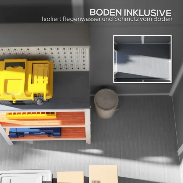 Tuinhuis 2,1m², waterdicht tuinhuisje met bodem schuurdak, 131x186x198/172 cm, gereedschapsschuur met afsluitbare deur, venster fietsgarage, tuinkast van aluminium, voor achtertuin, tuin, grijs 6