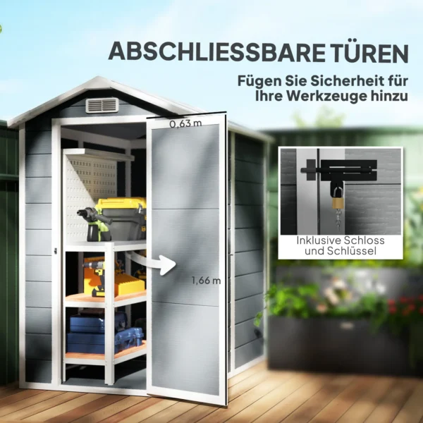 Tuinhuis 2,1m², waterdicht tuinhuisje met bodem schuurdak, 131x186x198/172 cm, gereedschapsschuur met afsluitbare deur, venster fietsgarage, tuinkast van aluminium, voor achtertuin, tuin, grijs 8