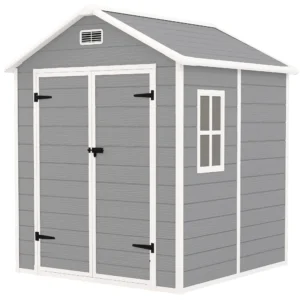 Tuinhuis 2,4m², waterdicht tuinhuis met vloer en lessenaarsdak, 182x151x219/181 cm, tuinschuur met afsluitbare deur, venster fietsgarage, tuinkast van aluminium, voor achtertuin, tuin, grijs 1