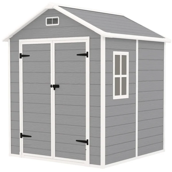 Tuinhuis 2,4m², waterdicht tuinhuis met vloer en lessenaarsdak, 182x151x219/181 cm, tuinschuur met afsluitbare deur, venster fietsgarage, tuinkast van aluminium, voor achtertuin, tuin, grijs 1