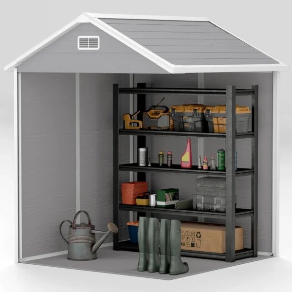 Tuinhuis 2,4m², waterdicht tuinhuis met vloer en lessenaarsdak, 182x151x219/181 cm, tuinschuur met afsluitbare deur, venster fietsgarage, tuinkast van aluminium, voor achtertuin, tuin, grijs 10