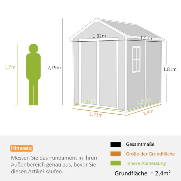 Tuinhuis 2,4m², waterdicht tuinhuis met vloer en lessenaarsdak, 182x151x219/181 cm, tuinschuur met afsluitbare deur, venster fietsgarage, tuinkast van aluminium, voor achtertuin, tuin, grijs 4