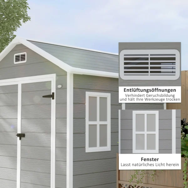 Tuinhuis 2,4m², waterdicht tuinhuis met vloer en lessenaarsdak, 182x151x219/181 cm, tuinschuur met afsluitbare deur, venster fietsgarage, tuinkast van aluminium, voor achtertuin, tuin, grijs 7