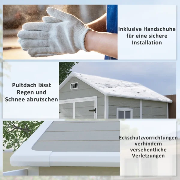 Tuinhuis 2,4m², waterdicht tuinhuis met vloer en lessenaarsdak, 182x151x219/181 cm, tuinschuur met afsluitbare deur, venster fietsgarage, tuinkast van aluminium, voor achtertuin, tuin, grijs 9