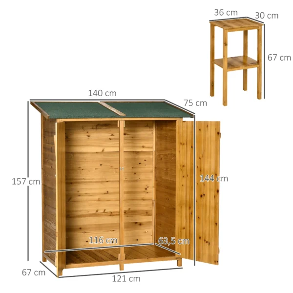 Tuinkast, gereedschapsschuur met 2 deuren, gereedschapskast met asfaltdak, grondnagels, tuinopslagkast, sparrenhout, 140 x 75 x 157 cm 4