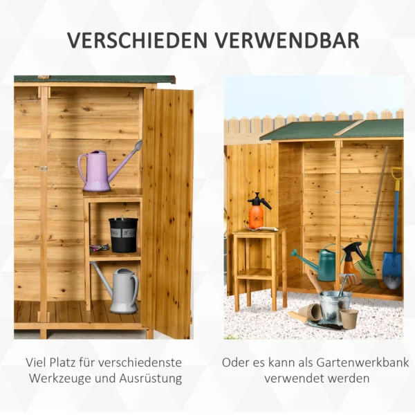 Tuinkast, gereedschapsschuur met 2 deuren, gereedschapskast met asfaltdak, grondnagels, tuinopslagkast, sparrenhout, 140 x 75 x 157 cm 5