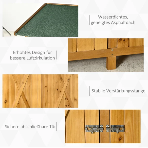 Tuinkast, gereedschapsschuur met 2 deuren, gereedschapskast met asfaltdak, grondnagels, tuinopslagkast, sparrenhout, 140 x 75 x 157 cm 6