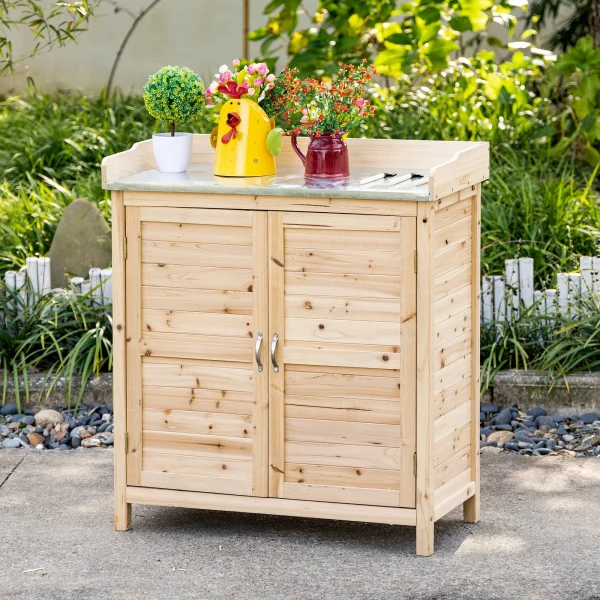 Tuinkast, planttafel met onderkast, hout, gereedschapskast met 2 planken, gereedschapsschuur, tuinschuur, natuur 2