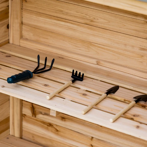 Tuinkast, planttafel met onderkast, hout, gereedschapskast met 2 planken, gereedschapsschuur, tuinschuur, natuur 9