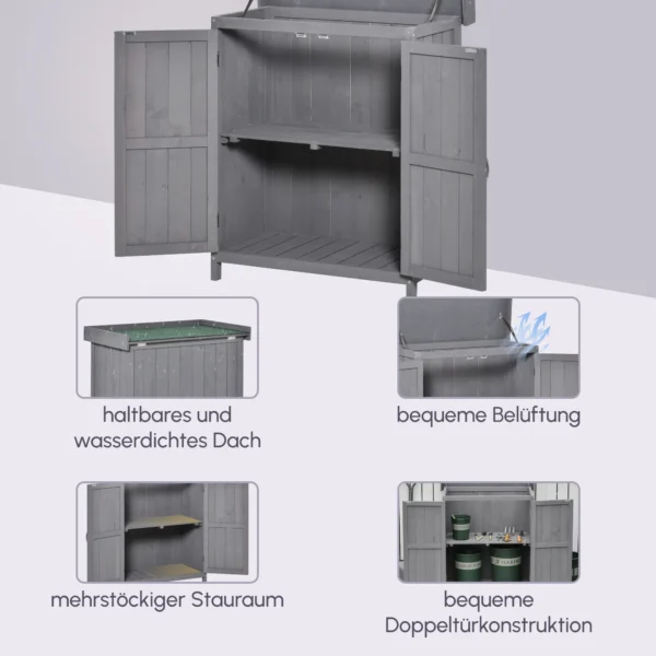 Tuinkast weerbestendige gereedschapskast van sparrenhout, dubbele deur, 2 vakken, donkergrijs, 74x43x88cm 5