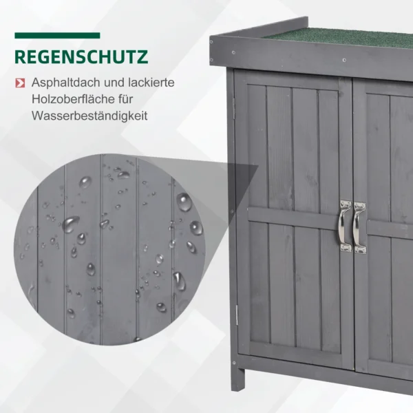 Tuinkast weerbestendige gereedschapskast van sparrenhout, dubbele deur, 2 vakken, donkergrijs, 74x43x88cm 6