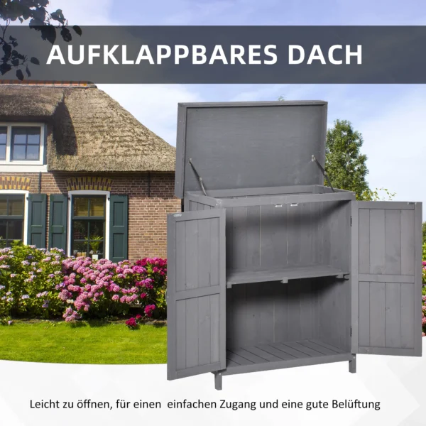 Tuinkast weerbestendige gereedschapskast van sparrenhout, dubbele deur, 2 vakken, donkergrijs, 74x43x88cm 7