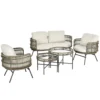 Tuinmeubelset 5 delig rattan zitgroep met kussens 2 stoelen 2 salontafels 1 dubbele sofa balkonmeubilair in boho stijl voor 4 personen alu bruin 1