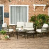 Tuinmeubelset 5 delig rattan zitgroep met kussens 2 stoelen 2 salontafels 1 dubbele sofa balkonmeubilair in boho stijl voor 4 personen alu bruin 2