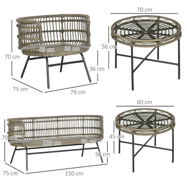 Tuinmeubelset 5 delig rattan zitgroep met kussens 2 stoelen 2 salontafels 1 dubbele sofa balkonmeubilair in boho stijl voor 4 personen alu bruin 4