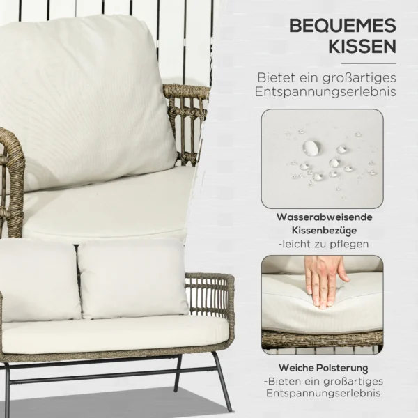 Tuinmeubelset 5 delig rattan zitgroep met kussens 2 stoelen 2 salontafels 1 dubbele sofa balkonmeubilair in boho stijl voor 4 personen alu bruin 6