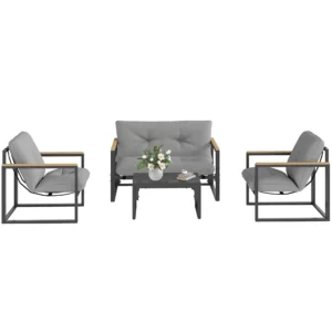 Tuinmeubelset voor 4 personen weerbestendige balkonmeubelset met 2 zits sofa, stoel zitkussen bijzettafel outdoor zitgroep terrasmeubelen tuinlounge voor tuin balkon lichtgrijs 1