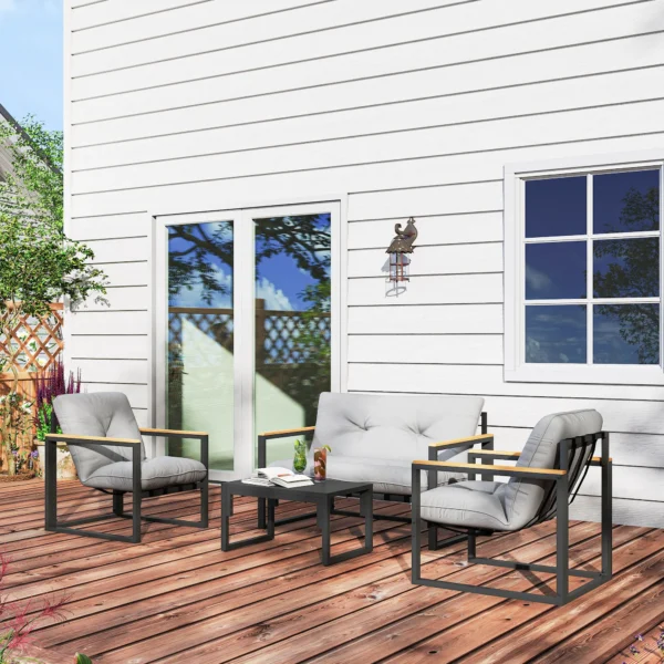 Tuinmeubelset voor 4 personen weerbestendige balkonmeubelset met 2 zits sofa, stoel zitkussen bijzettafel outdoor zitgroep terrasmeubelen tuinlounge voor tuin balkon lichtgrijs 10