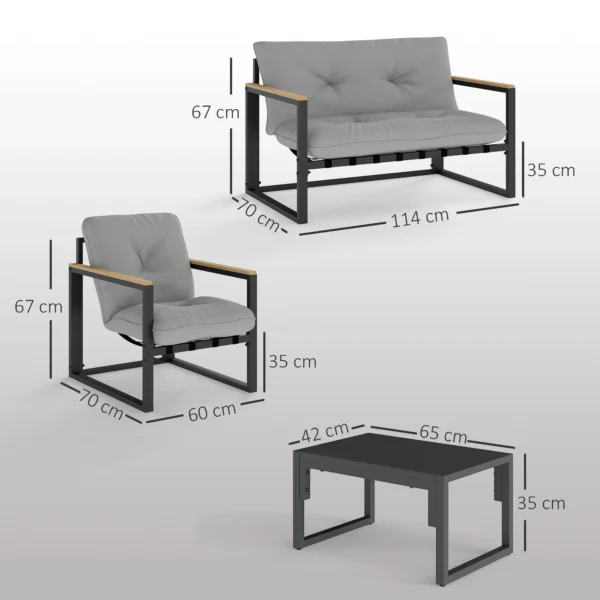 Tuinmeubelset voor 4 personen weerbestendige balkonmeubelset met 2 zits sofa, stoel zitkussen bijzettafel outdoor zitgroep terrasmeubelen tuinlounge voor tuin balkon lichtgrijs 4