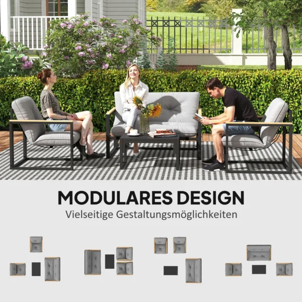 Tuinmeubelset voor 4 personen weerbestendige balkonmeubelset met 2 zits sofa, stoel zitkussen bijzettafel outdoor zitgroep terrasmeubelen tuinlounge voor tuin balkon lichtgrijs 5