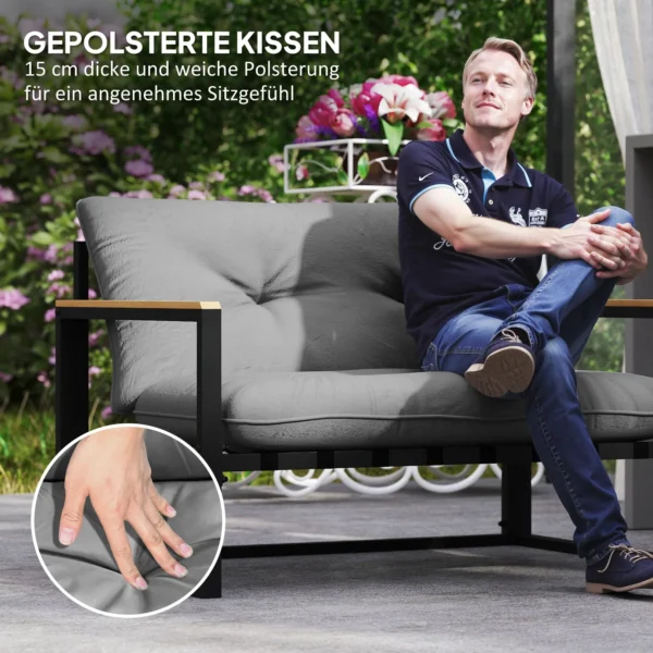 Tuinmeubelset voor 4 personen weerbestendige balkonmeubelset met 2 zits sofa, stoel zitkussen bijzettafel outdoor zitgroep terrasmeubelen tuinlounge voor tuin balkon lichtgrijs 7