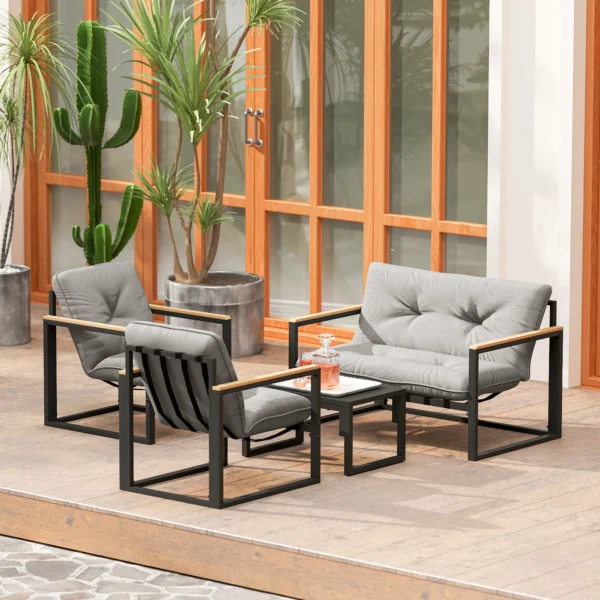 Tuinmeubelset voor 4 personen weerbestendige balkonmeubelset met 2 zits sofa, stoel zitkussen bijzettafel outdoor zitgroep terrasmeubelen tuinlounge voor tuin balkon lichtgrijs 9