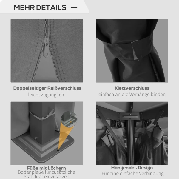 Tuinpaviljoen, 2,96 x 2,96 m, met dubbel dak, 4 zijpanelen muggennet, feesttent partytent aluminium polyester 6