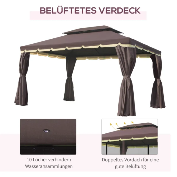 Tuinpaviljoen 390 x 290 x 280 cm met 4 zijpanelen, weerbestendige tuintent feesttent met muskietennet van aluminium en polyester 8