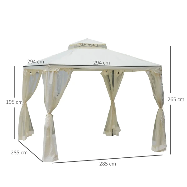 Tuinpaviljoen 3x3m met 4 zijwanden, weerbestendige tuintent van metaal en polyester, crèmewit voor tuinfeesten 4