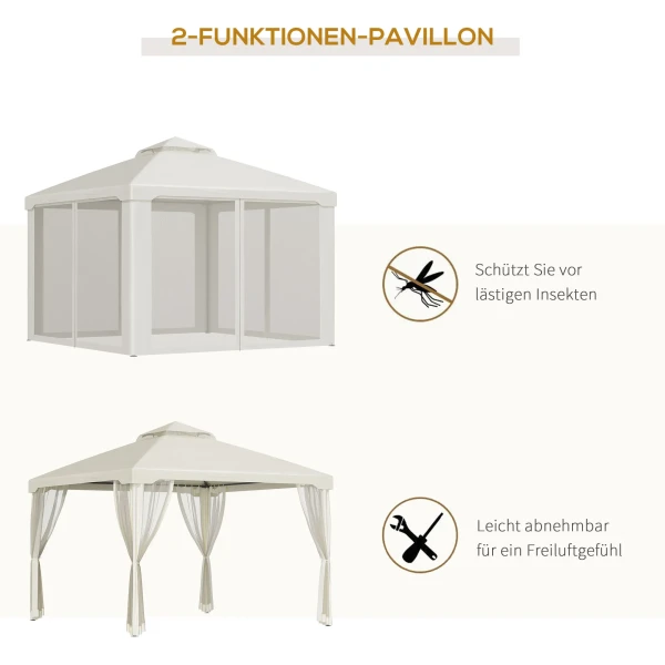 Tuinpaviljoen 3x3m met 4 zijwanden, weerbestendige tuintent van metaal en polyester, crèmewit voor tuinfeesten 5