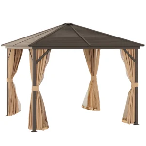 Tuinpaviljoen feesttent 4 x dubbele zijwanden lantaarnhaken alu + polyester brons+lichtbruin ca. 3 x 3 x 2,5 m 1