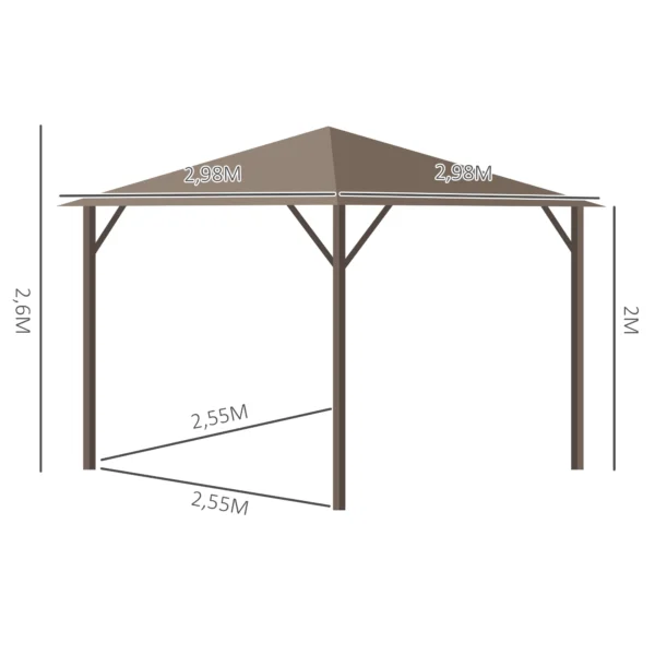 Tuinpaviljoen feesttent 4 x dubbele zijwanden lantaarnhaken alu + polyester brons+lichtbruin ca. 3 x 3 x 2,5 m 4