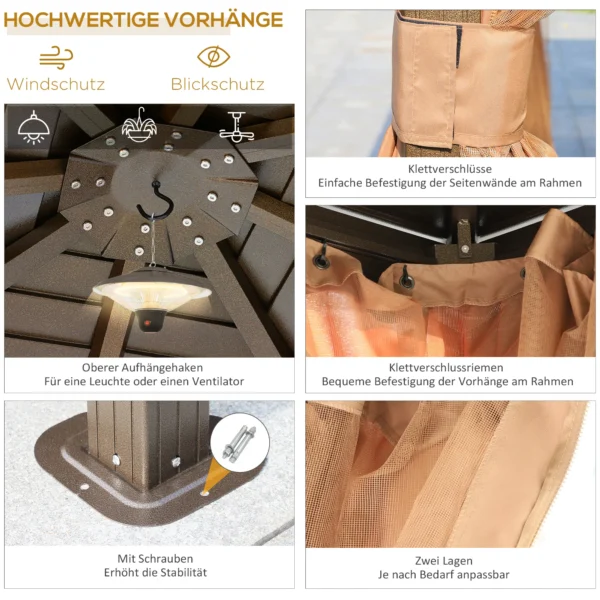Tuinpaviljoen feesttent 4 x dubbele zijwanden lantaarnhaken alu + polyester brons+lichtbruin ca. 3 x 3 x 2,5 m 5