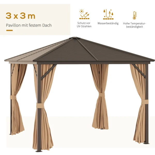 Tuinpaviljoen feesttent 4 x dubbele zijwanden lantaarnhaken alu + polyester brons+lichtbruin ca. 3 x 3 x 2,5 m 6