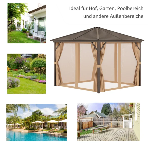 Tuinpaviljoen feesttent 4 x dubbele zijwanden lantaarnhaken alu + polyester brons+lichtbruin ca. 3 x 3 x 2,5 m 7