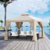 Tuinpaviljoen paviljoen ca. 3 x 3 m dubbeldak partytent feesttent 4 x dubbel zijpanelen waterdicht uv bescherming metaal polyester crème 2