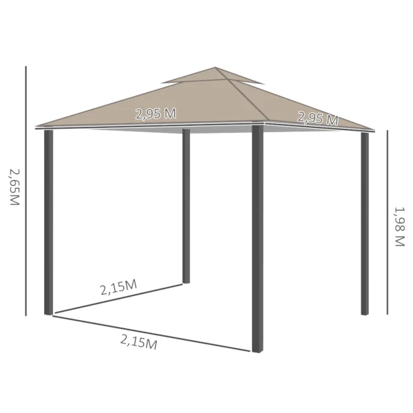 Tuinpaviljoen paviljoen ca. 3 x 3 m dubbeldak partytent feesttent 4 x dubbel zijpanelen waterdicht uv bescherming metaal polyester crème 4