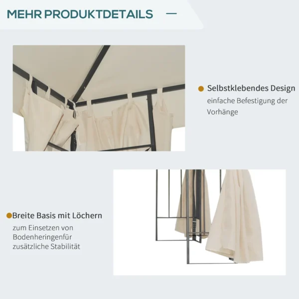 Tuinpaviljoen paviljoen ca. 3 x 3 m dubbeldak partytent feesttent 4 x dubbel zijpanelen waterdicht uv bescherming metaal polyester crème 6