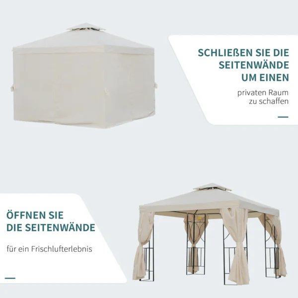 Tuinpaviljoen paviljoen ca. 3 x 3 m dubbeldak partytent feesttent 4 x dubbel zijpanelen waterdicht uv bescherming metaal polyester crème 7