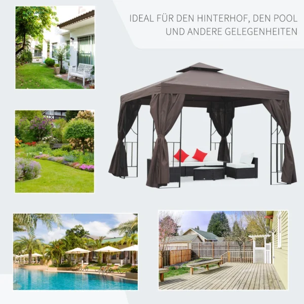 Tuinpaviljoen paviljoen ca. 3 x 3 m dubbeldak partytent feesttent 4 x dubbel zijpanelen waterdicht uv bescherming metaal polyester crème 8