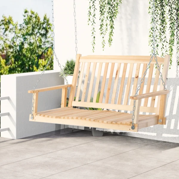 Tuinschommel voor 2 personen, schommelbank van massief hout, hangbank voor patio terras achtertuin, 117 x 69 x 60 cm, rustiek ontwerp 2