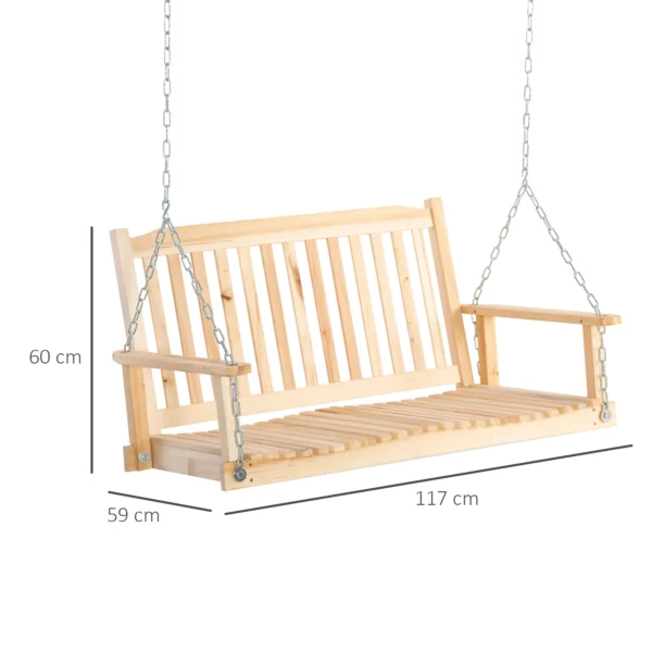 Tuinschommel voor 2 personen, schommelbank van massief hout, hangbank voor patio terras achtertuin, 117 x 69 x 60 cm, rustiek ontwerp 4