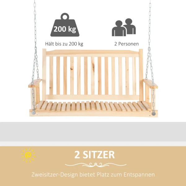 Tuinschommel voor 2 personen, schommelbank van massief hout, hangbank voor patio terras achtertuin, 117 x 69 x 60 cm, rustiek ontwerp 5