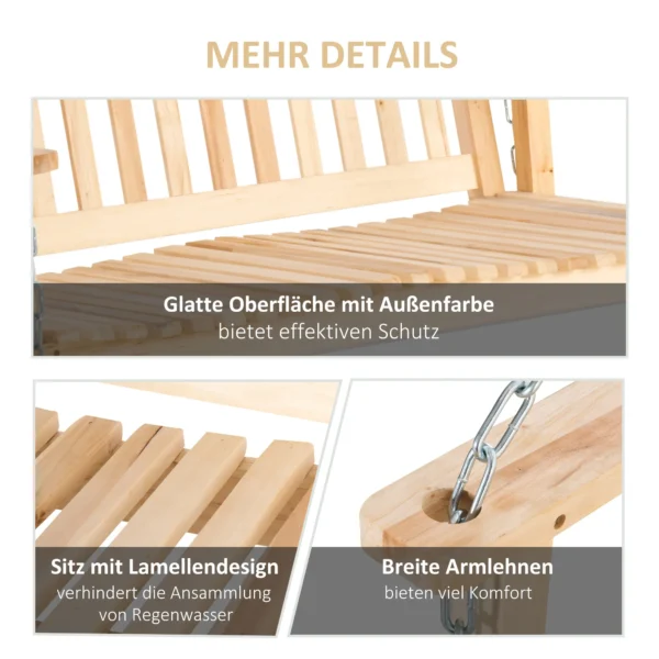 Tuinschommel voor 2 personen, schommelbank van massief hout, hangbank voor patio terras achtertuin, 117 x 69 x 60 cm, rustiek ontwerp 7
